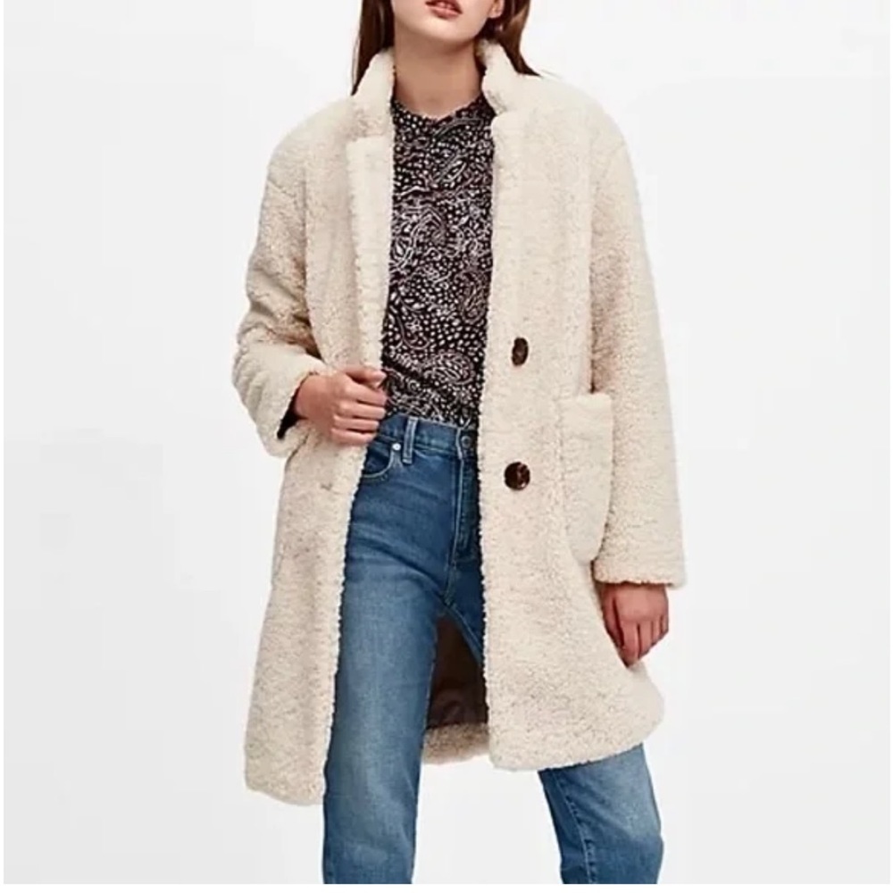 Banana Republic Ivory Sherpa Cocoon Overcoat Size Xs
